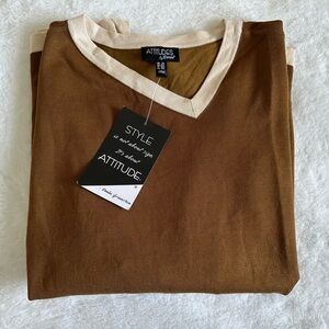 Attitudes by Renee Contrast V-Neck Sweater Brand New with Tags Size 2X
